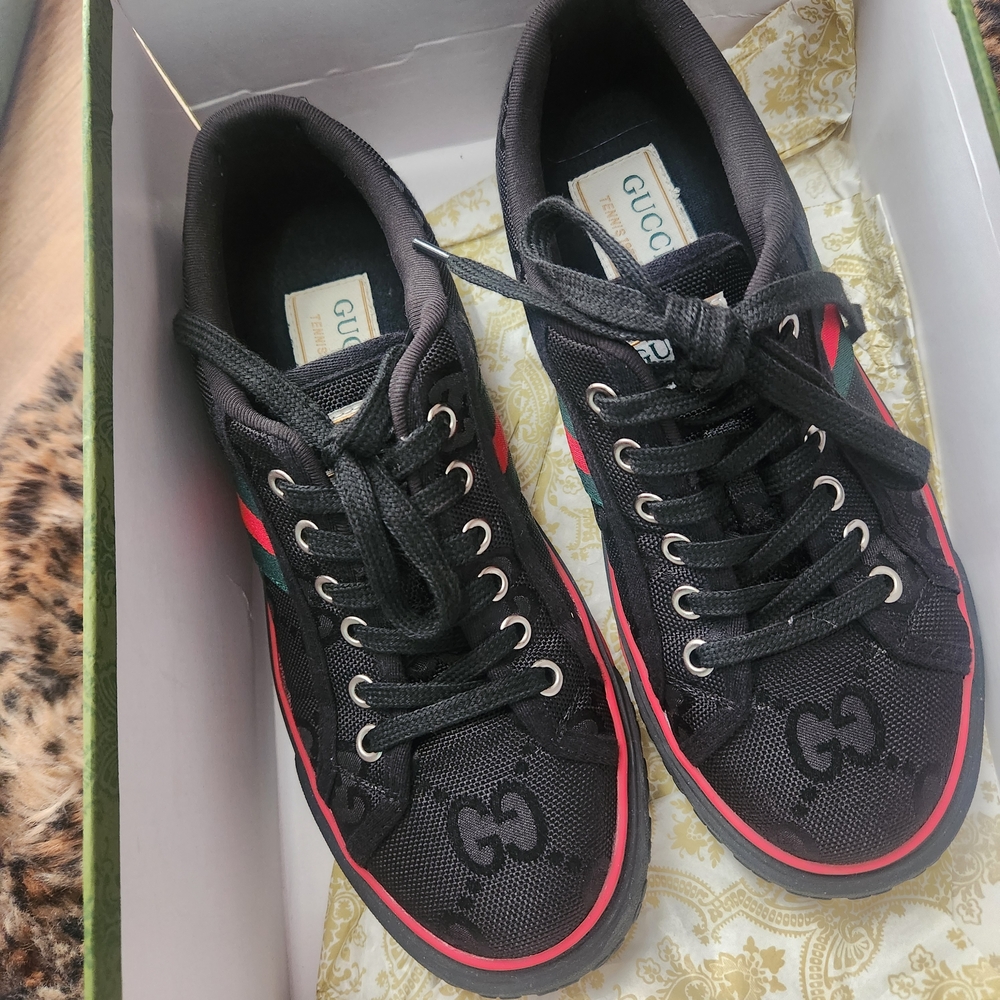 Gucci Black Sneakers with Red and Green Accents